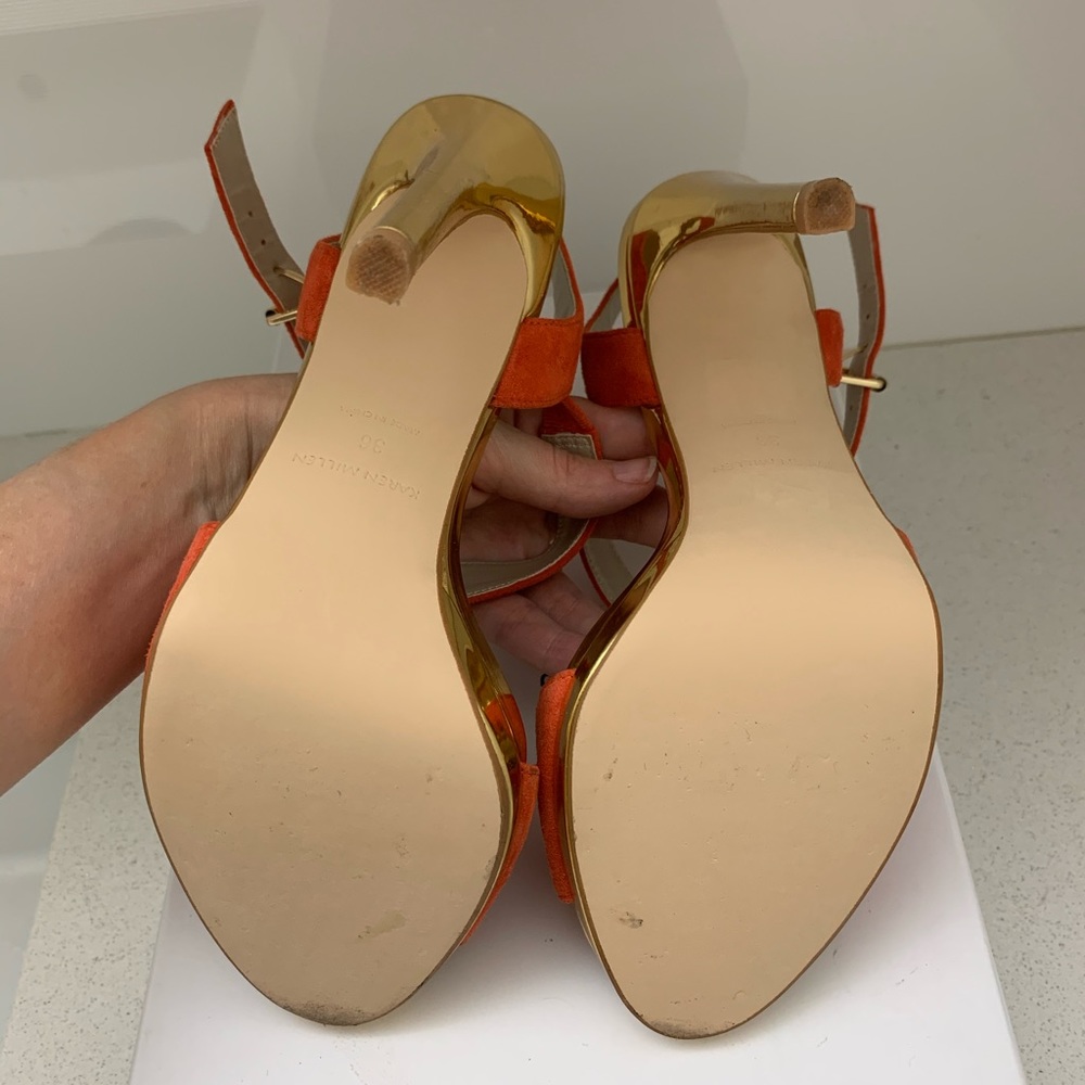 Karen Millen suede strappy heels, orange, sz.6-6.5 - Picture 8 of 9